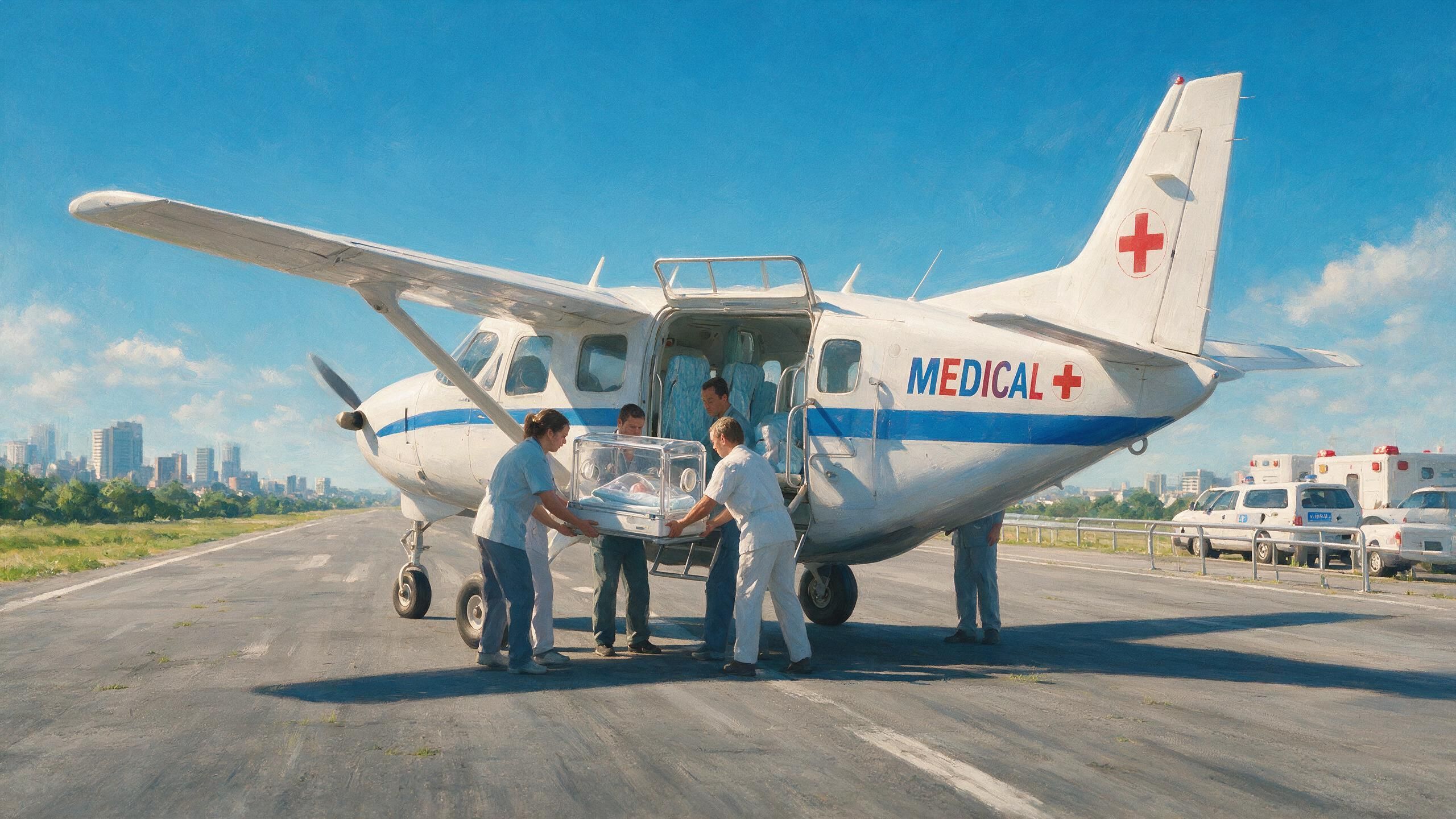 Recién nacido trasladado por vía aérea al hospital para atención de emergencia