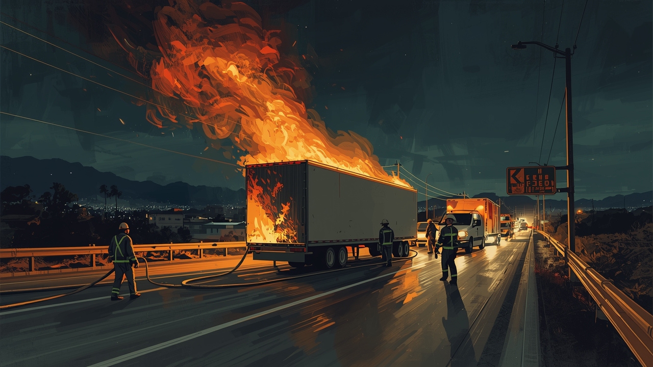 Incendio consume remolque en carretera de Monterrey