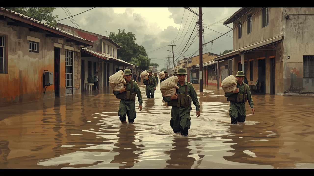 Soldados auxilian a residentes en calles inundadas de Veracruz